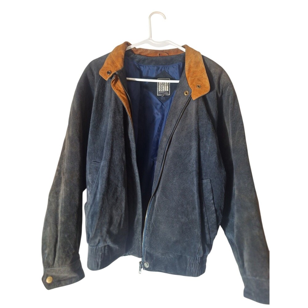 Greg Bell Leather Collection Suede Jacket Men’s Small Brown Collar Charcoal Zip